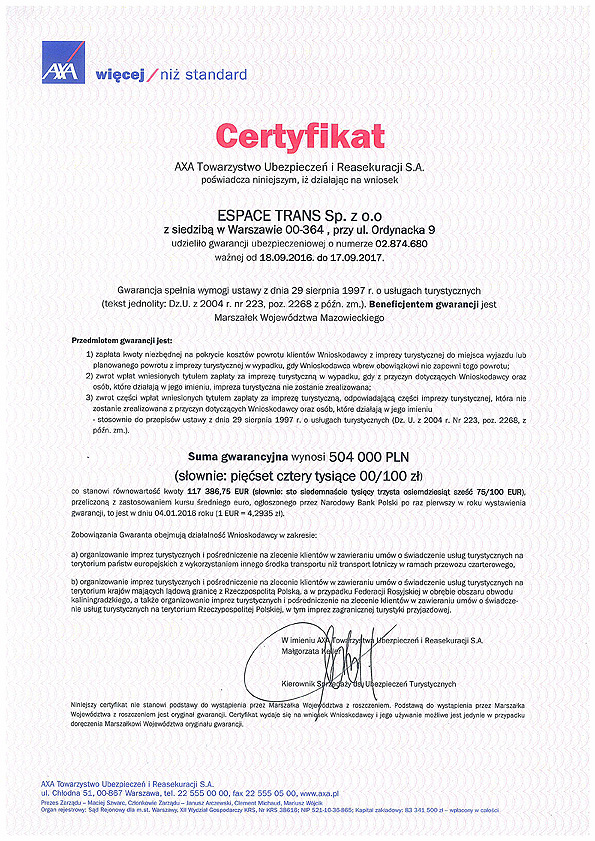 certyfikat Axa